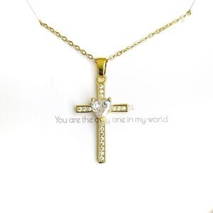 Stainless steel Gold Cross CZ Necklace